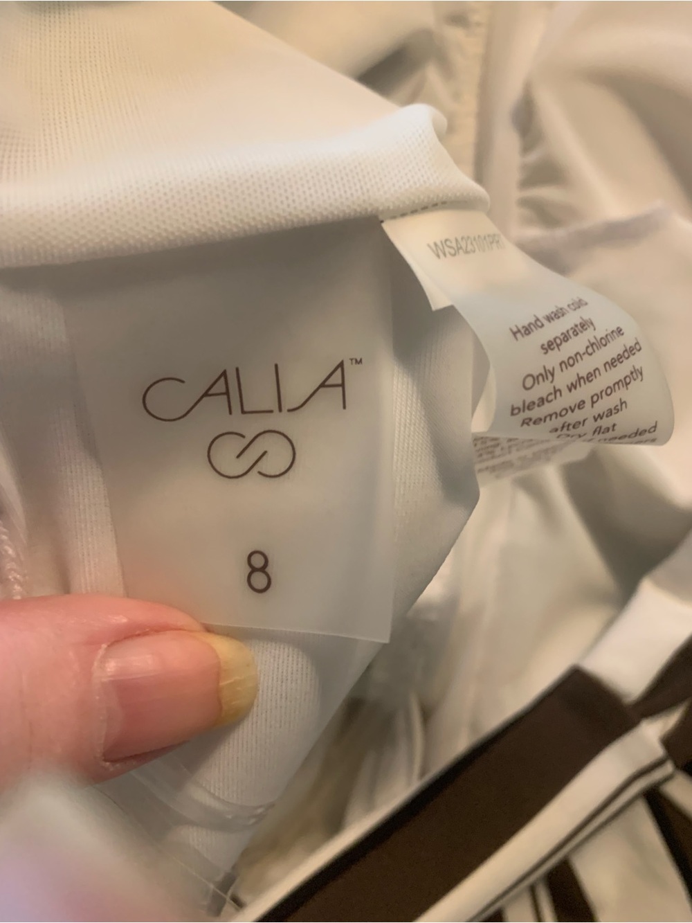 CALIA by Carrie Underwood Brown and White Striped Halter Swimsuit - Picture 4 of 5